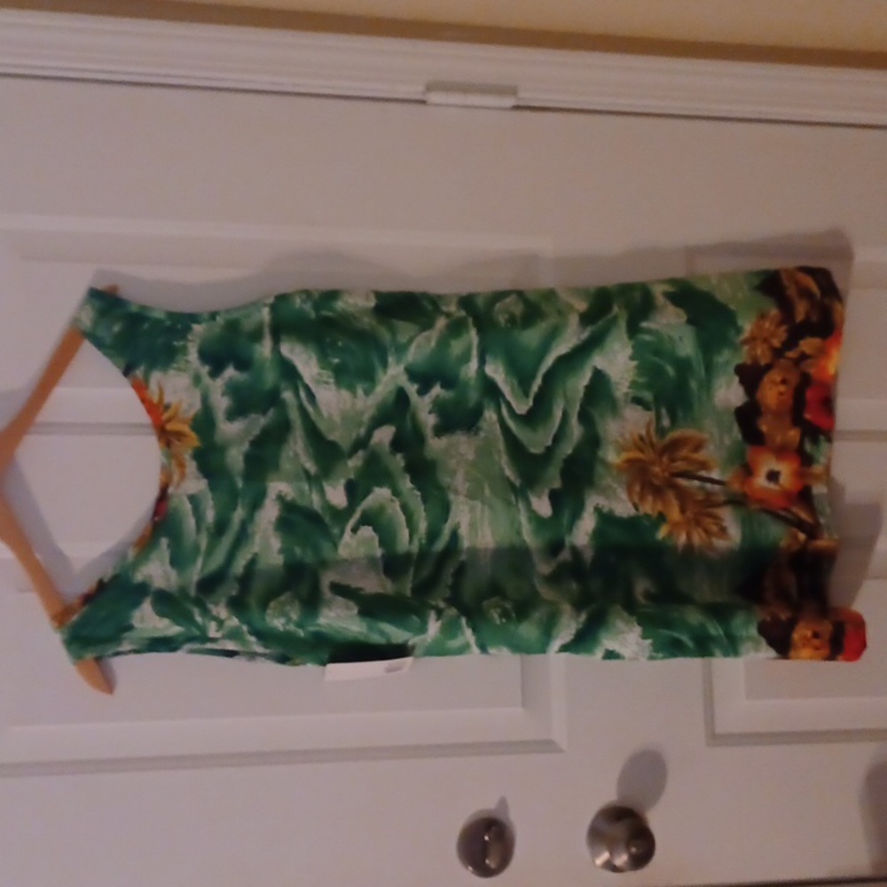 Roundy Bay sleeveless dress 100% polyester size L mainly green with white - Picture 5 of 7